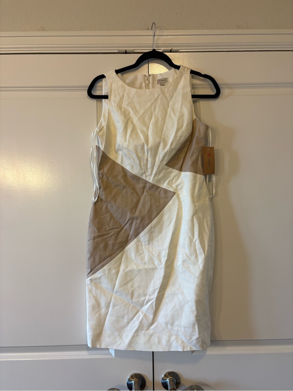 Daniel Cremieux White and Tan Sleeveless Colorblock Midi Dress